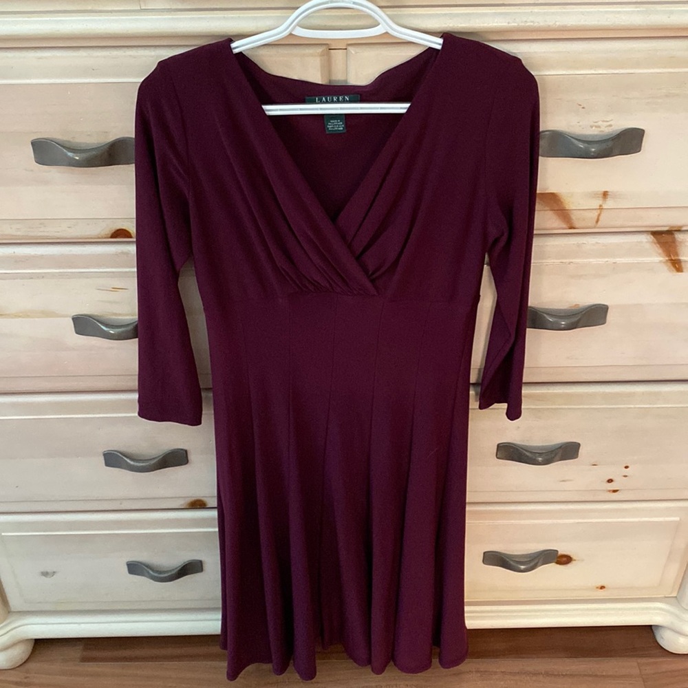 Ralph Lauren Wine Colored 3/4 Sleeve Dress